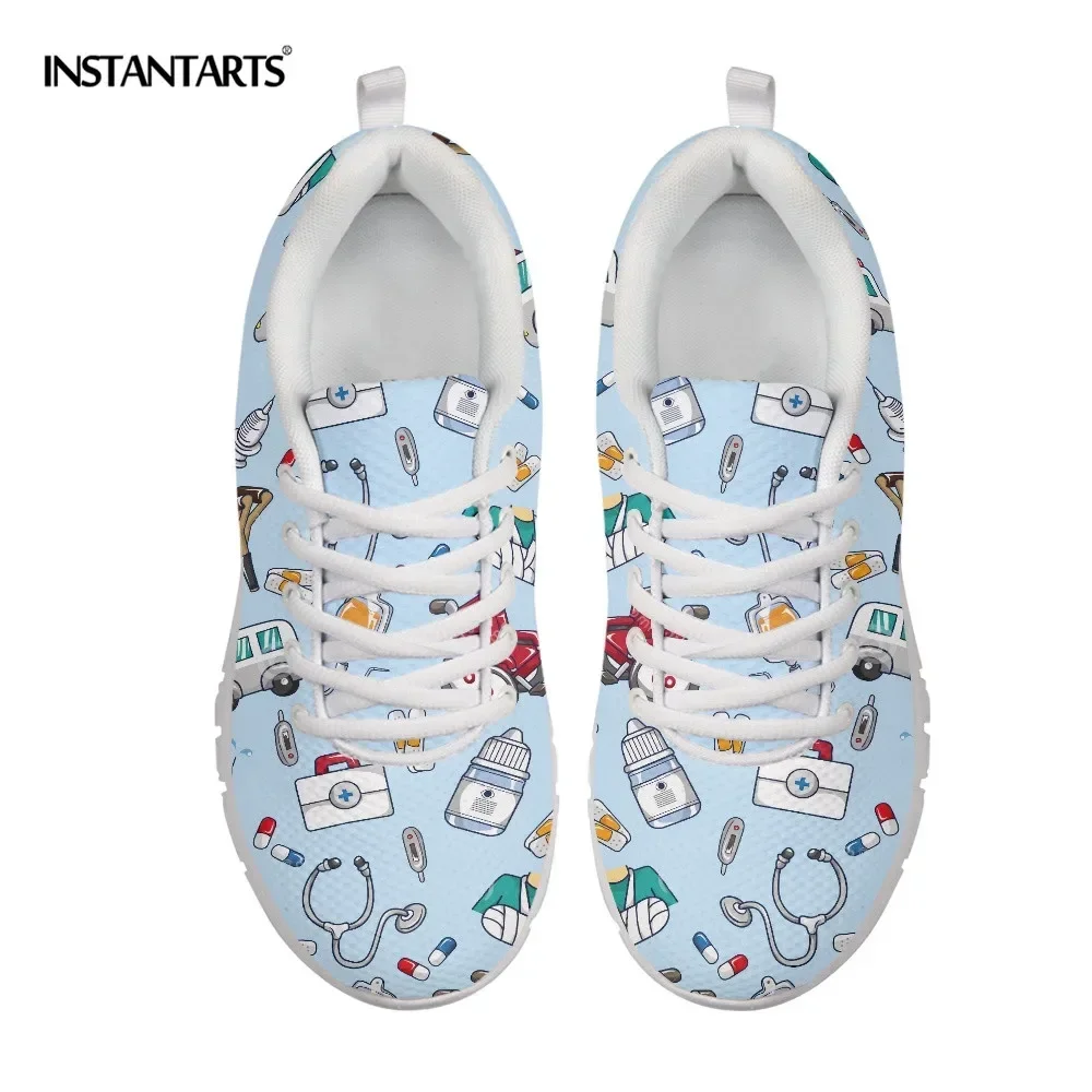 Spring Nurse Flat Shoes Women Cute Cartoon Nurses Printed Women's Sneakers Shoes Breath Mesh Flats Zapatos De Mujer