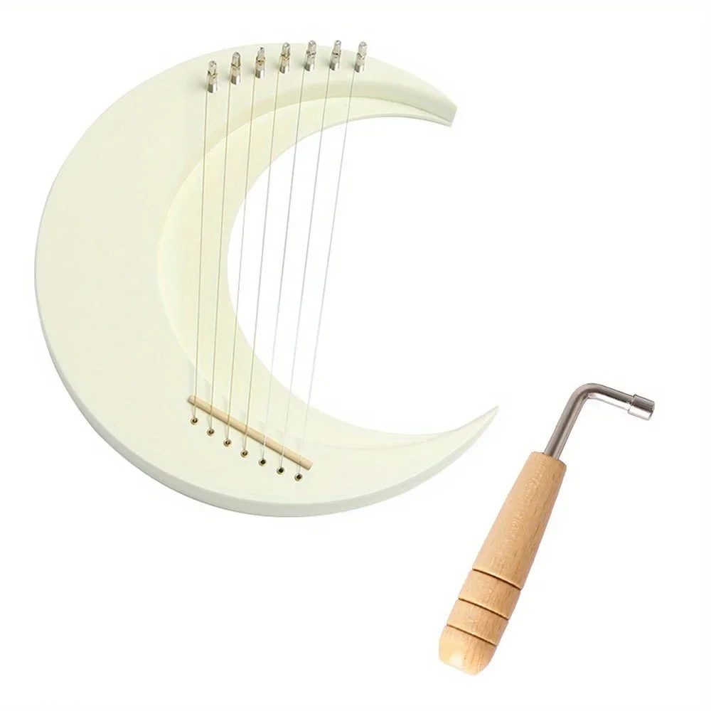 Moonlit Lyre Harp-7-String Wooden String Instrument with Tuning Wrench, Portable & Durable, Perfect Gift for Music Lovers