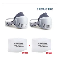 Enhanced Dust - proof Half Face Mask with 20 Filter Cottons for Industrial and Construction Safety (2 Mask 20 filter)