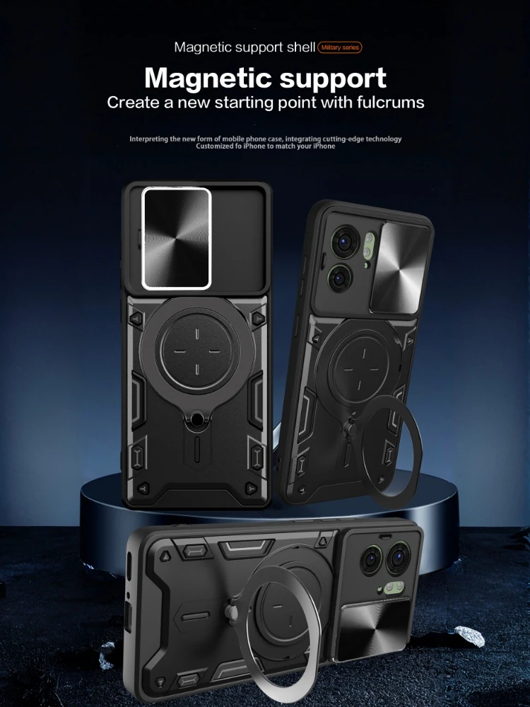 Durable Phone Case with Metal Swivel Stand and Slide Camera Protection