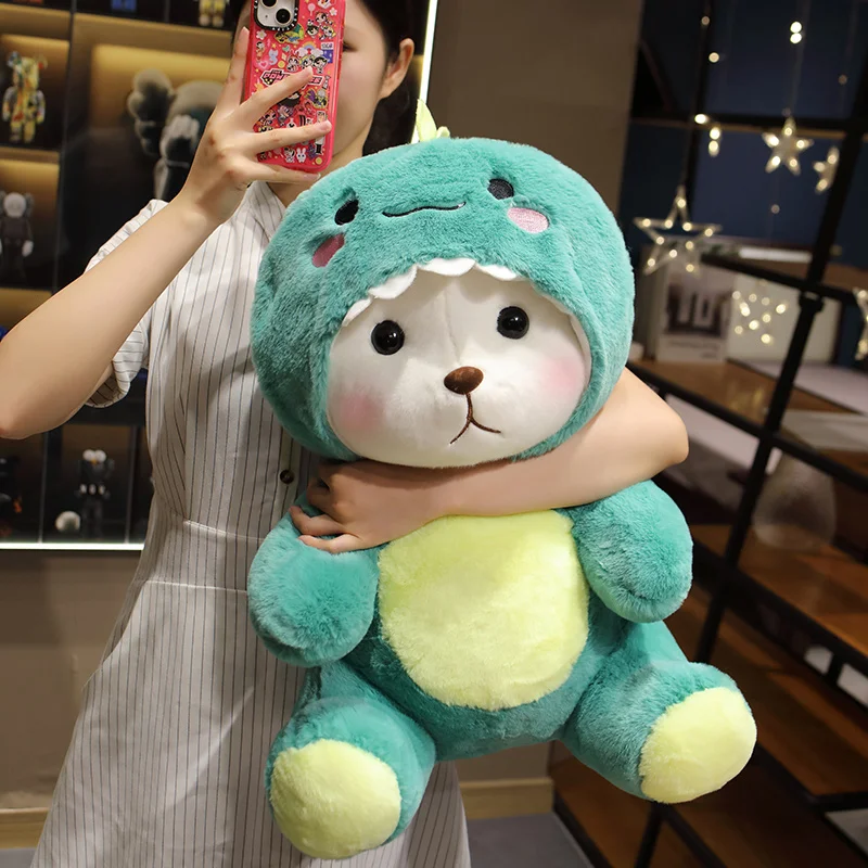 Kawaii Teddy Bear Cosplay Green Dinosaur Plush Toy Cartoon Stuffed Animals Plushies Doll Baby Comfort Pillow for Kids Xmas Gifts