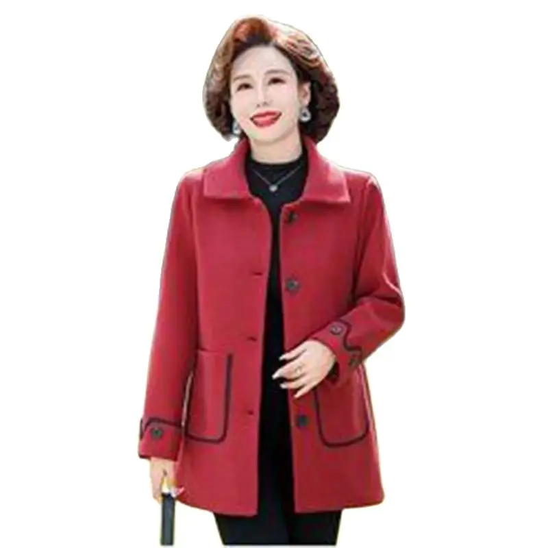 

Middle-aged And Elderly Ladies Loose Slim Fashion Long Korean Coat Retro Autumn And Winter Alothes Large Size Woolen Coat Women