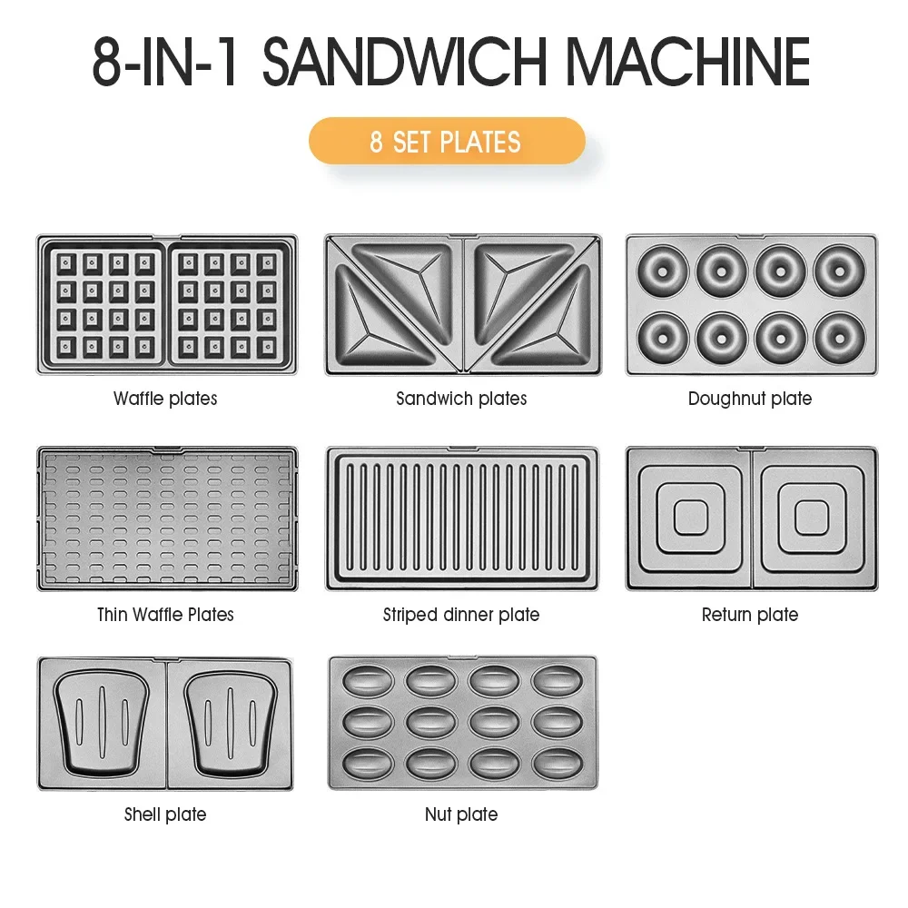 Multifunctional Breakfast Sandwich Maker Small Eight-In-One Toast Waffle Bread Machine Light Food Home Use Compact Size