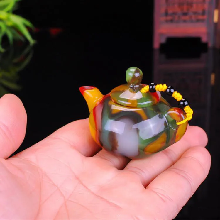 Xinjiang Gobi Colorful Jade Handle Pot Pendants for Men and Women Joker Handle Pendants Natural Colors Shipped Randomly