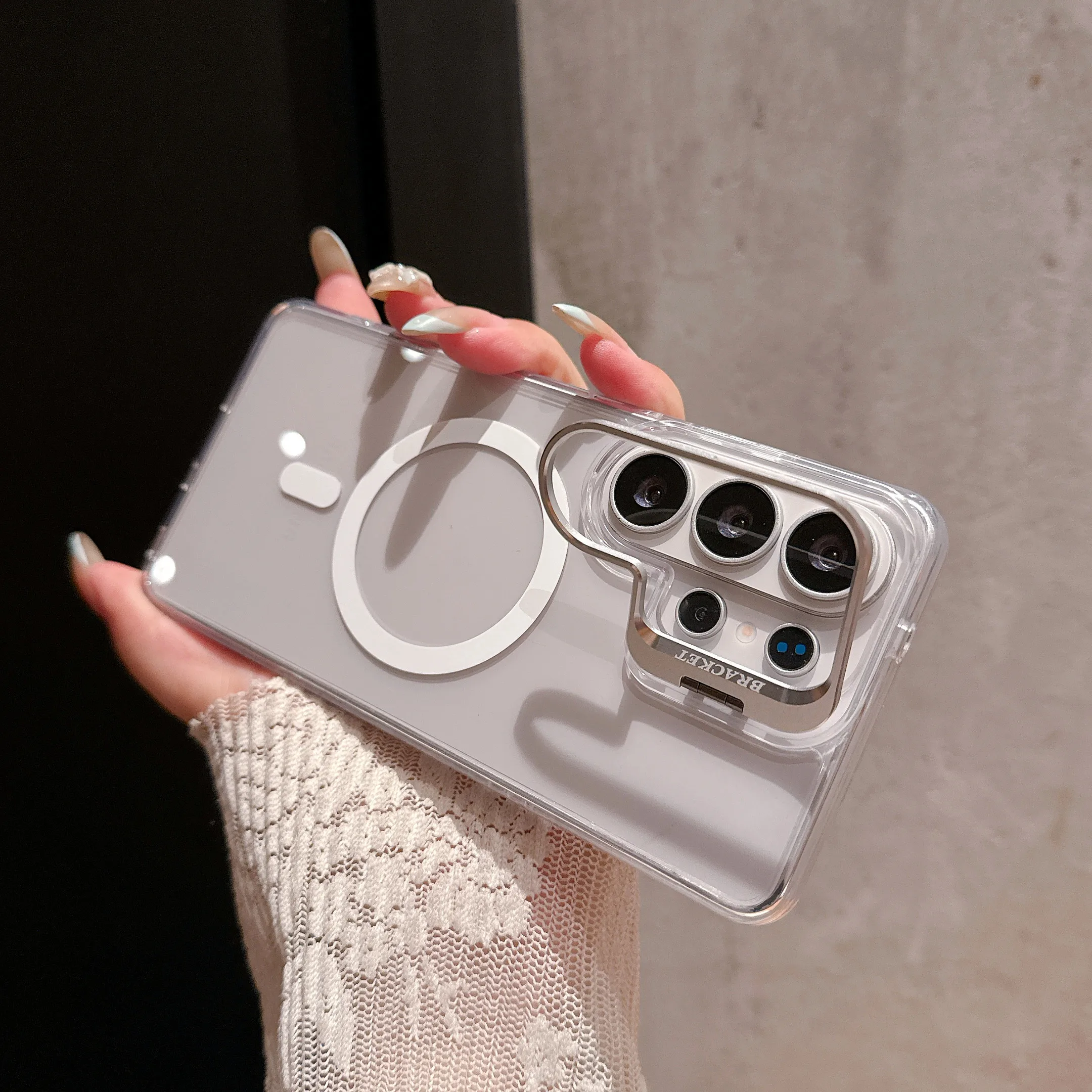 Transparent Magnetic Kickstand Shockproof Phone Case with TPU+PC Protective Cover