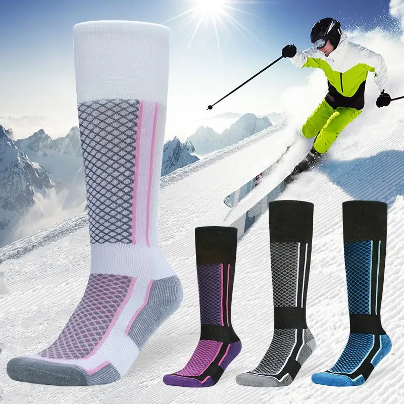 1 Pair Wool Thermal Ski Socks Thick Men Women Winter Long Warm Compression Socks For Hiking Snowboarding Climbing Sports Socks 1 pair women winter socks lace low tube thermal socks color soft cotton silicone non slip sock socks thick warm floor lady a1z0