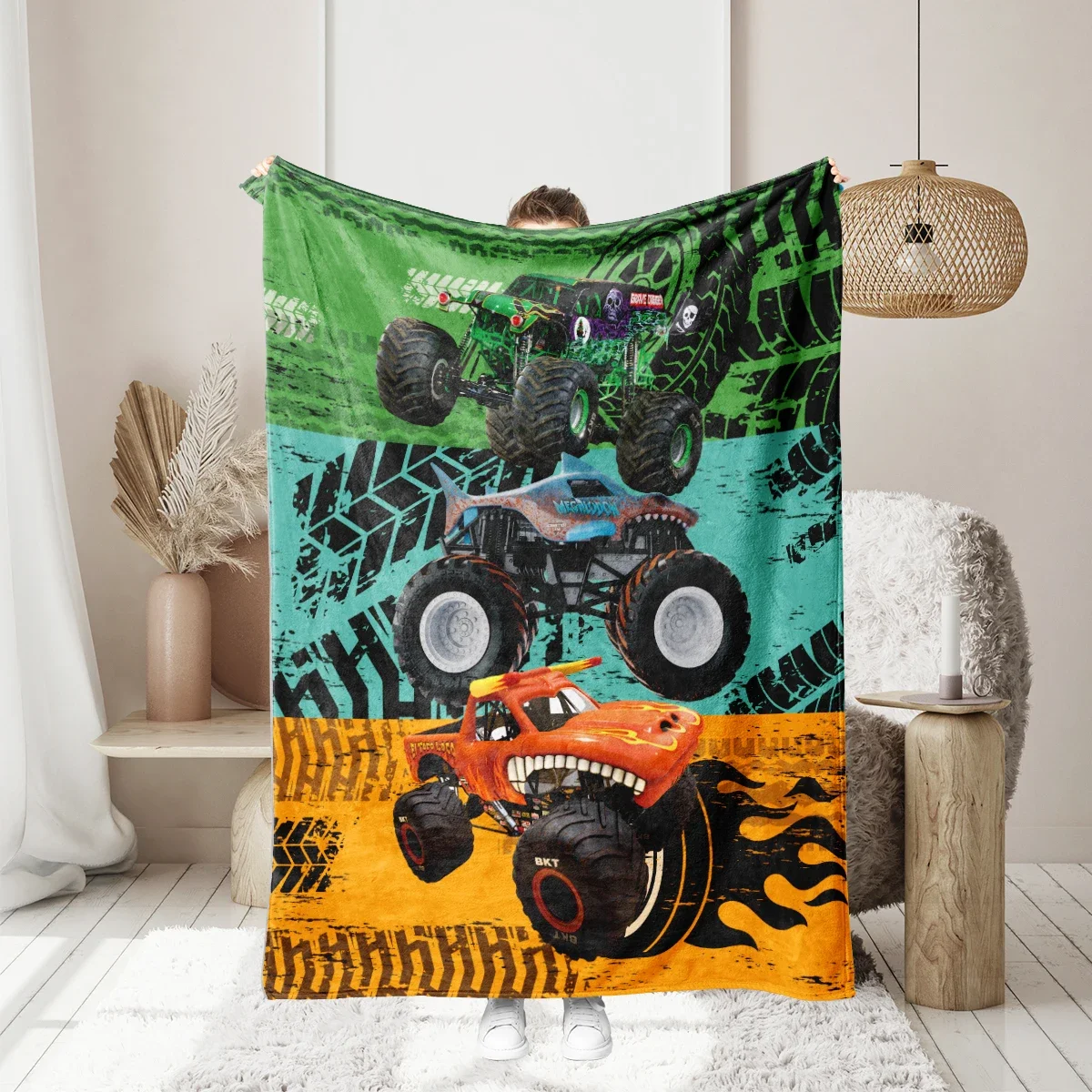 1pc American Takis, Monster truck digital printing warm skin-friendly thickened flannel blanket for office, home, travel 4