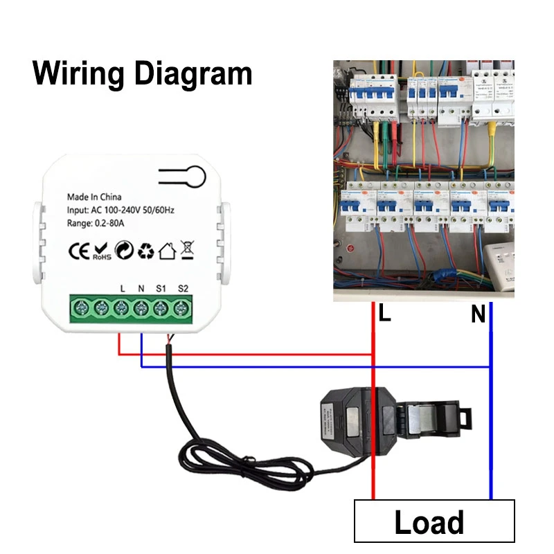 Tuya Smart Zigbee Energy Meter 80A With Clamp App Monitor Kwh Voltage Current Power Consumption 110V 240V