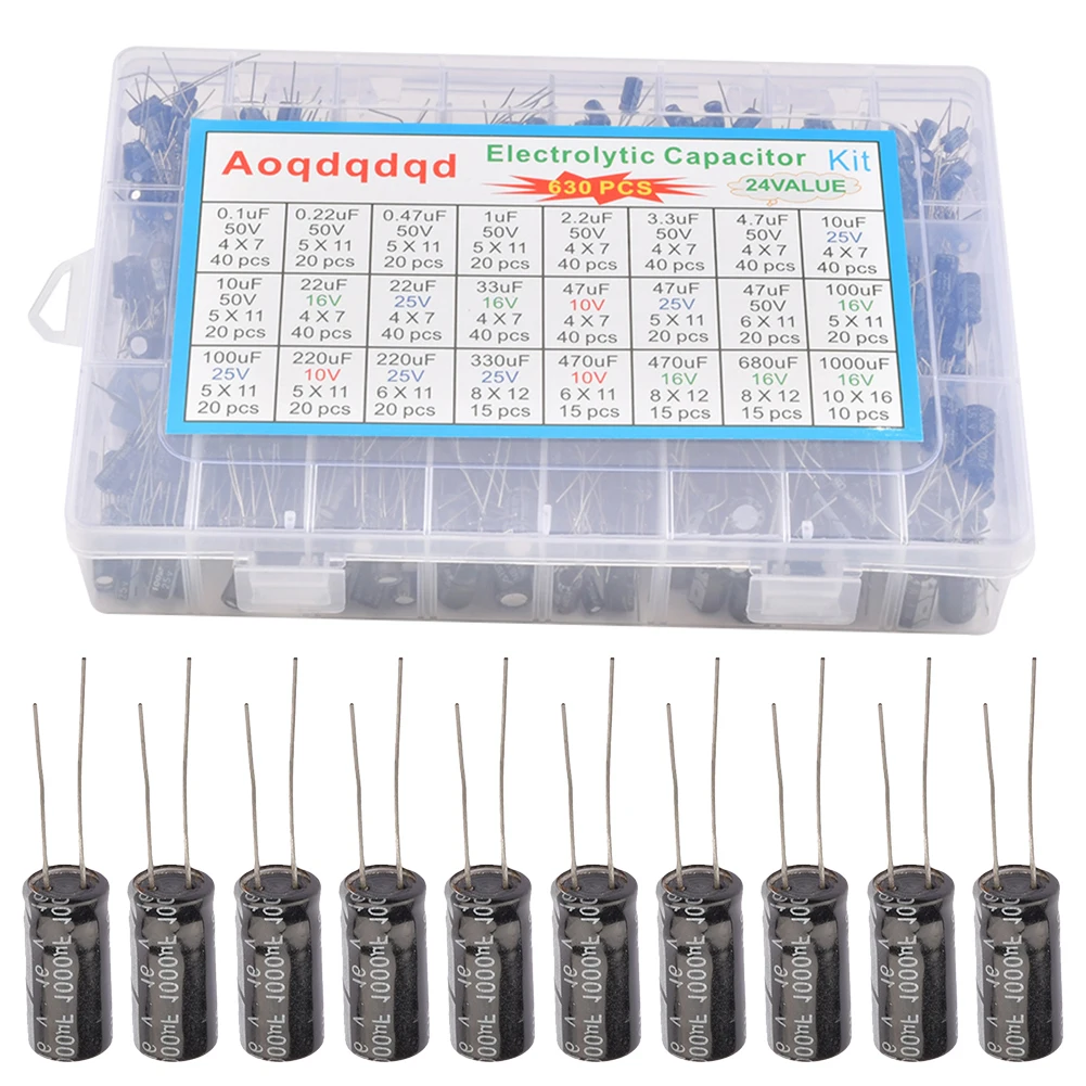 

630 шт., 24 значения, 16-50 в, 0,1 мкФ-1000 мкФ, алюминиевый электролитический конденсатор, байпас, низкочастотный электролитический Магнитный