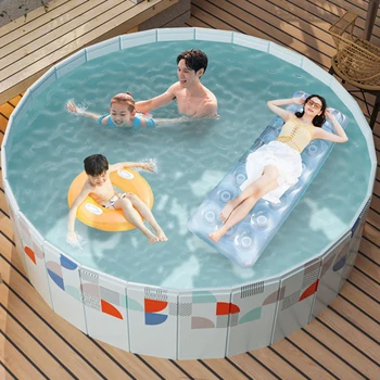 1.2m 1.6m Round Swimming Pool PVC Foldable Non-Inflatable For Family Home Outdoor Garden Backyard Summer Water Sports Party Pool
