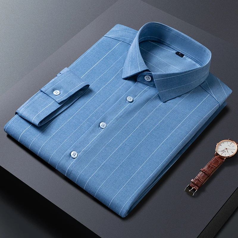 

Summer New Bamboo Fiber Stretch Shirts for Men Half Sleeve Dress Shirt Men Slim Fit Blouse Easy Care Top