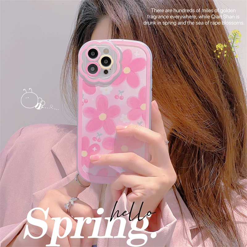 Spring INS Korea Pink Flower Phone Case For iphone 11 13 XSMax XR - Main Image