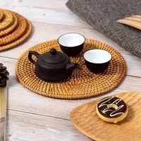 Natural Rattan Woven Teapot Coaster Holder Woven Tea Ceremony Creative Placemat Table Mat Bowl Mat Plate Mat Heat Insulation Mat 3