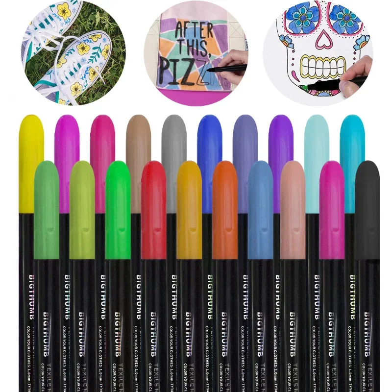 

20-color Fabric Graffiti Pen Hand-painted DIY Non-fading Marker Suitable for Shoes Clothes Canvas Bag Creation Textile Brush