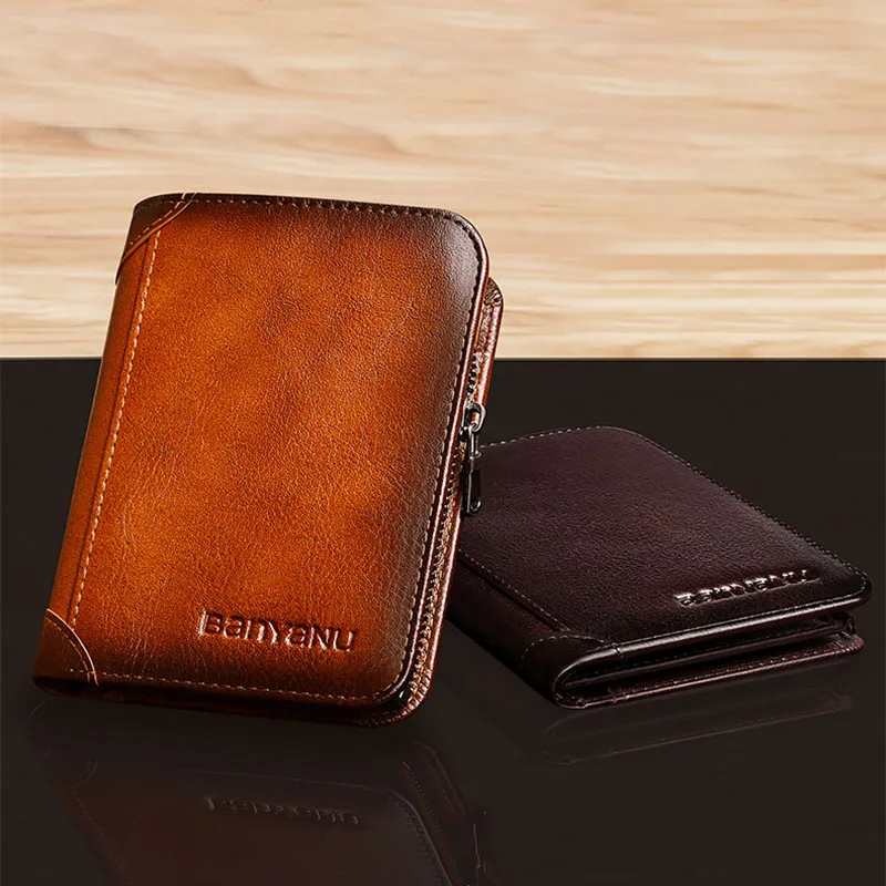 Men's wallet anti-theft swipe card wiping vegetable tanned leather super thin leather wallet with cowhide short wallet