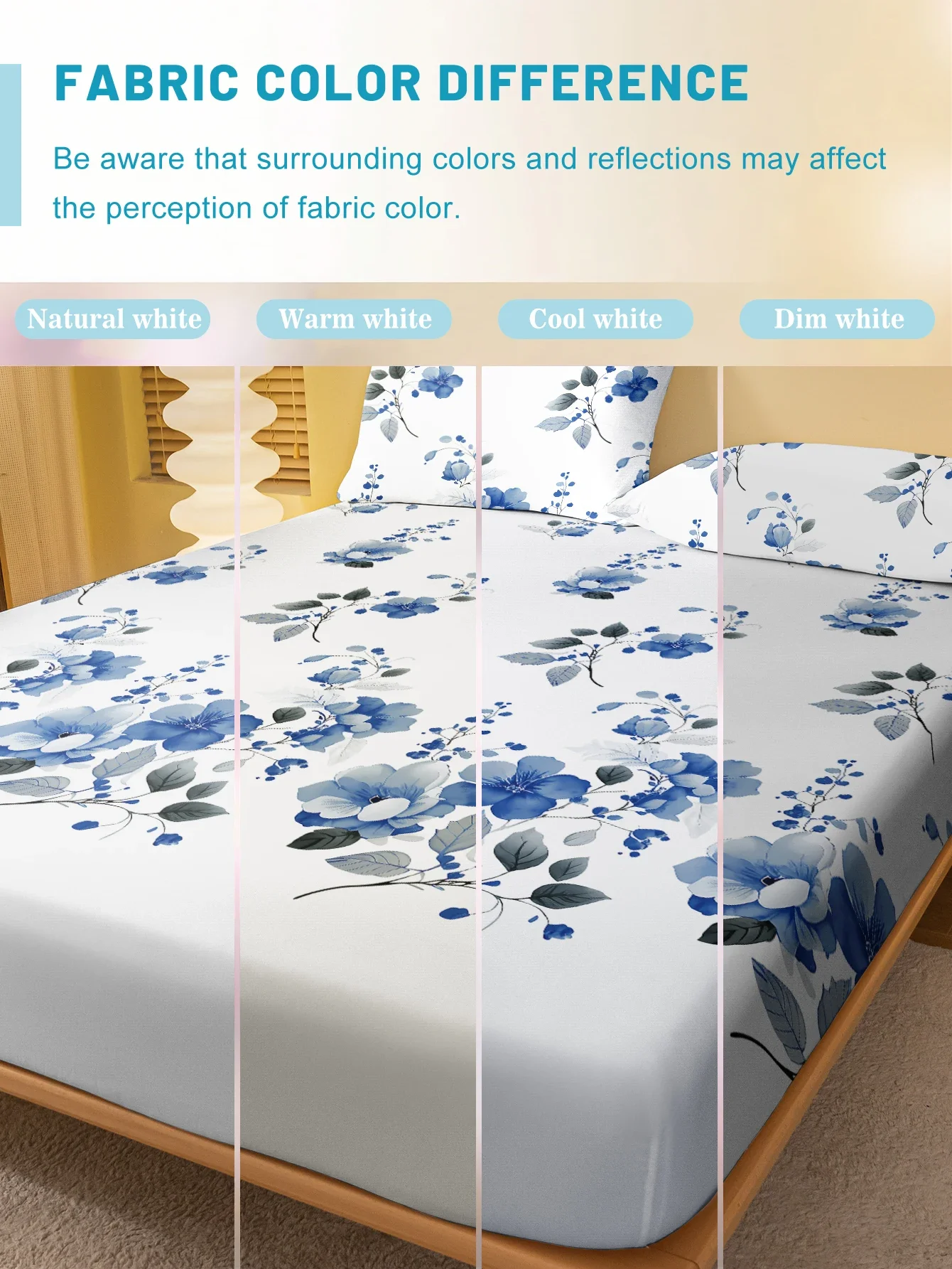 1 Simple modern Plant Flower printed matte Fitted Sheet, bedroom printed bed cover, bedding (excluding pillowcases) 4