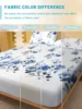 1 Simple modern Plant Flower printed matte Fitted Sheet, bedroom printed bed cover, bedding (excluding pillowcases) 4