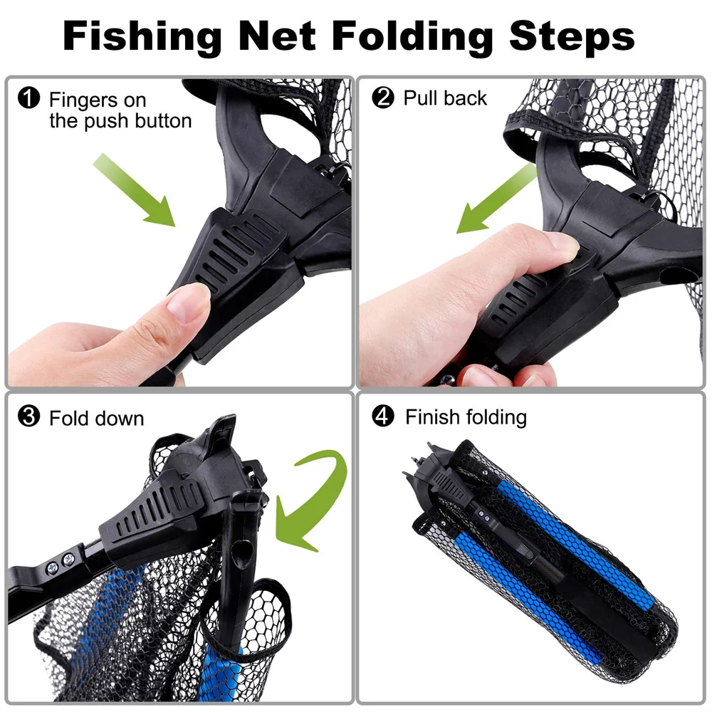 PLUSINNO Landing Net Folding Retractable Telescopic Fishing Net for Sea and  Freshwater