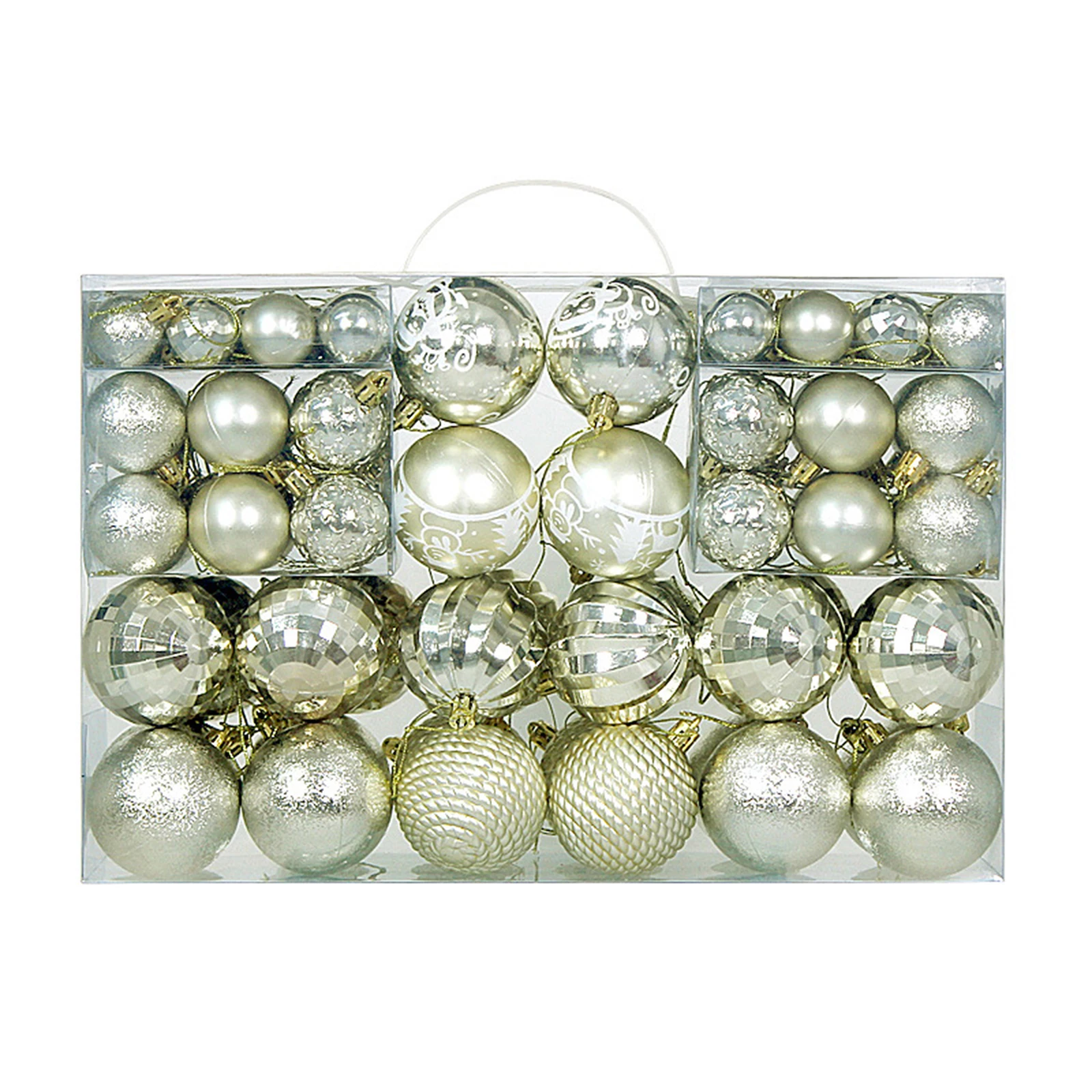 thumbnail image 1 of Adornos de bolas de Navidad, juego de 100 adornos para árbol de Navidad con cuerda para colgar, decoración navideña colgante para fiestas navideñas en casa, 1 of 5