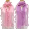 Spring Summer Neck Wrap Thin Neckerchief Hijab Scarf Lace Curled Edge Scarf Breathable Long Scarves Elegant Sunscreen Headscarf 3