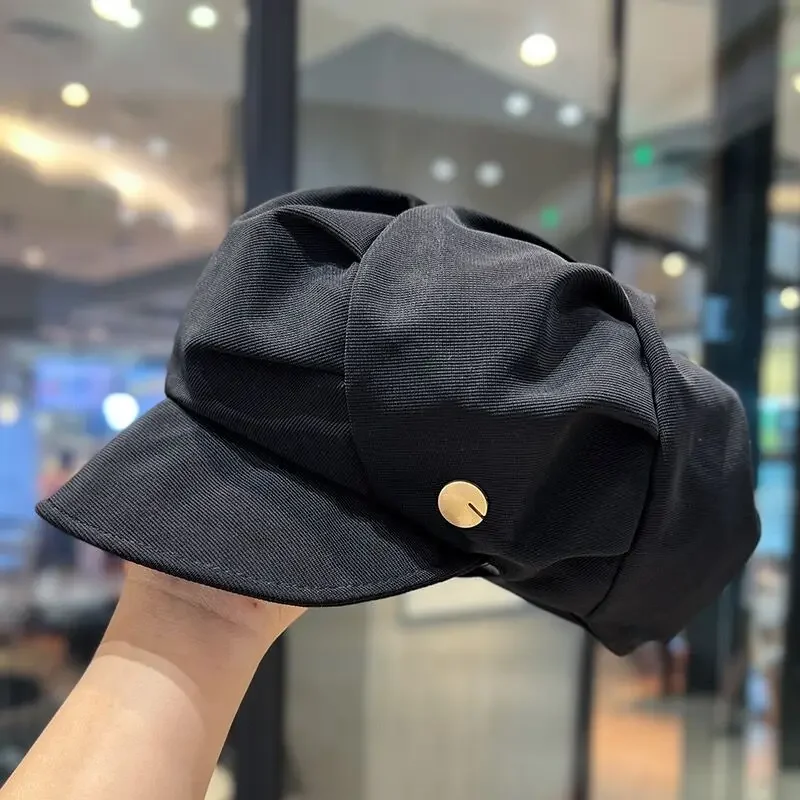 Vintage Achteckige Hüte Frauen Einfarbig Plissee Berets Künstler Maler Zeitung Kappe Winter Herbst Casual Straße Krempe Kappen – Detail 12