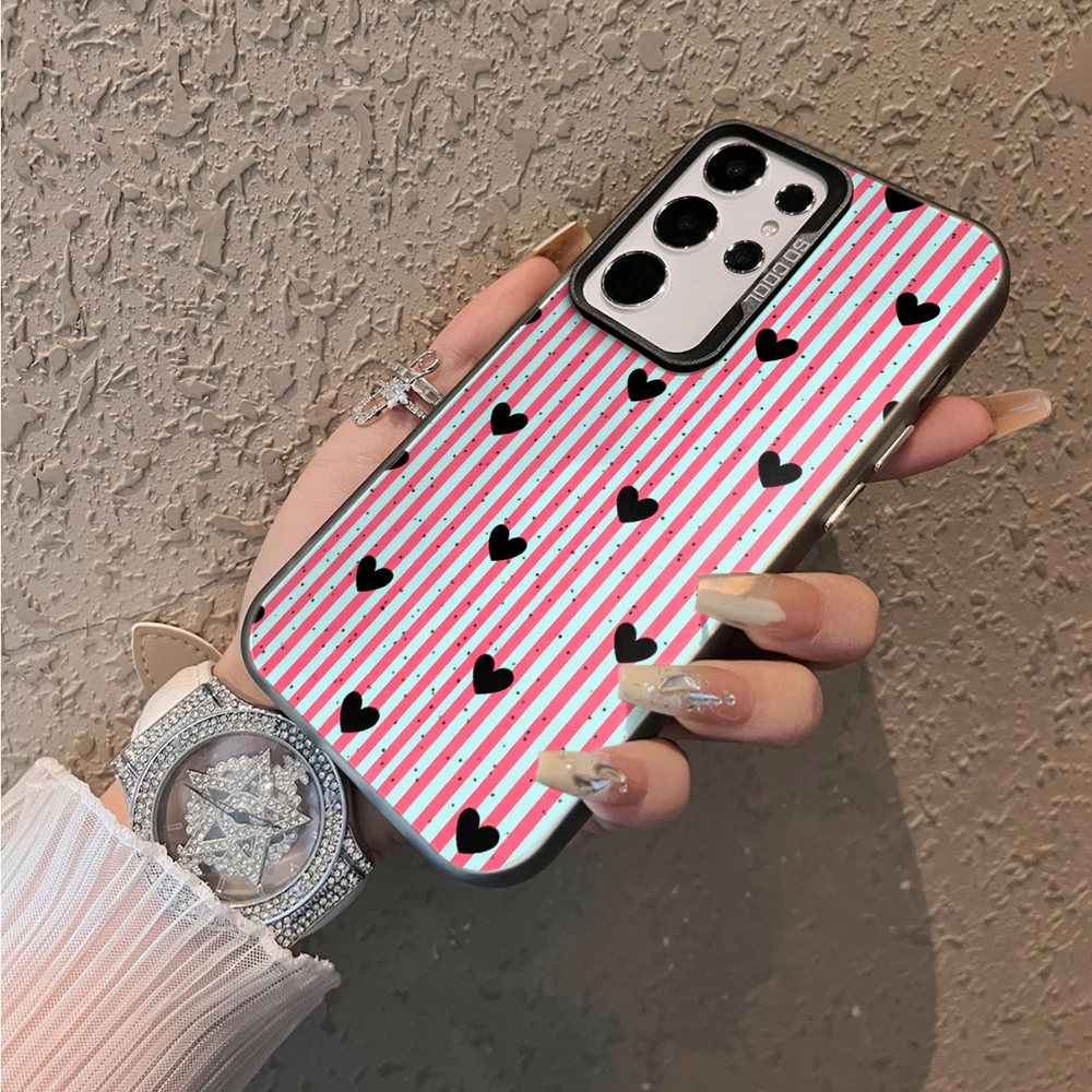 Chic Heart Stripe Anti-Fall Phone Case with IMD Design