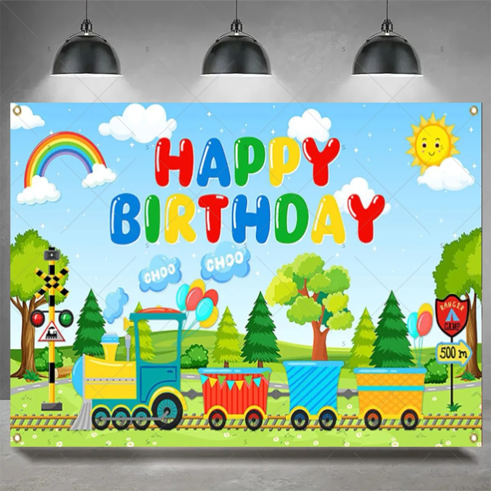Cartoon Halo Zug Thema Hintergrund Bunte Ballon Geburtstag Party Dekoration Baby Dusche Liefert Banner Fotografie Hintergrund – Detail 23