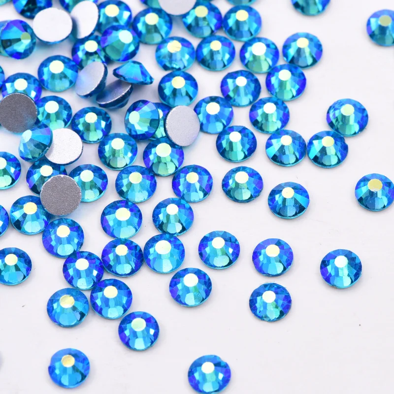SS3-SS30 Peacock Blue AB Non hotfix Rhinestones Glitter Strass Glass Crystals Flatback Rhinestone for Nail Art Decorations