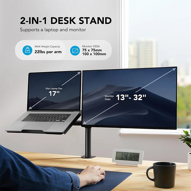 Desktop Computer Support mechanical Mount Stand For 12"-32" Monitor Holder + 12"-17" Laptop Monitor Dual Arm Bracket laptop desk stand