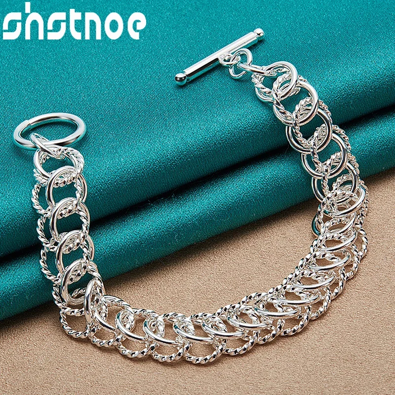 

SHSTONE 925 Sterling Silver Round Circle Chain Bracelets For Women Fashion Charm Jewelry Engagement Birthday Party Fine Gifts