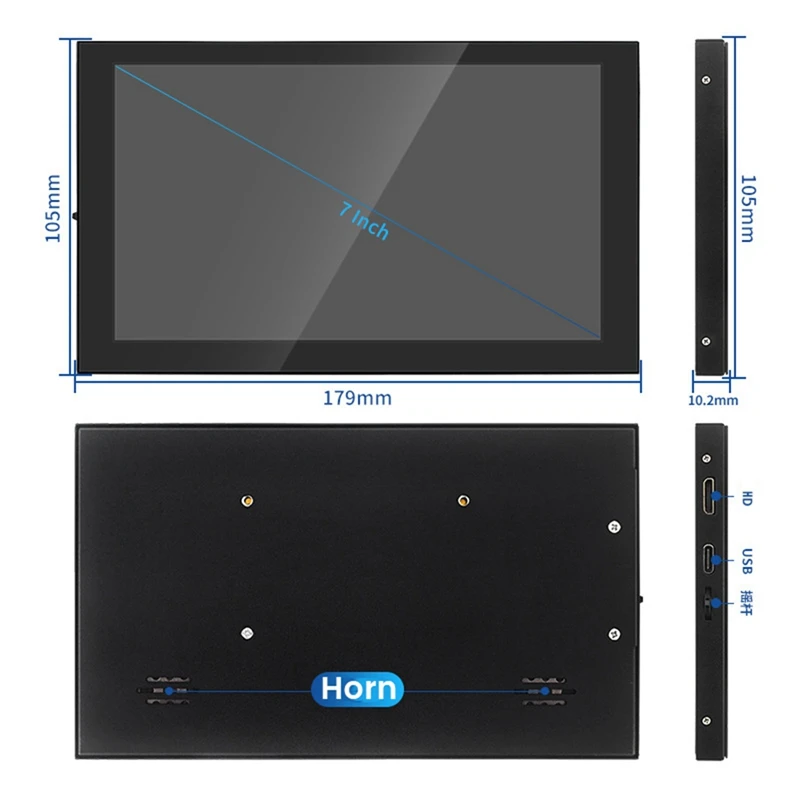 7 Inch Monitor Computer Monitor 1024X600 IPS Capacitive LCD With Fixed Holster For Raspberry Pi 4B, 3B+/3B/Zero W