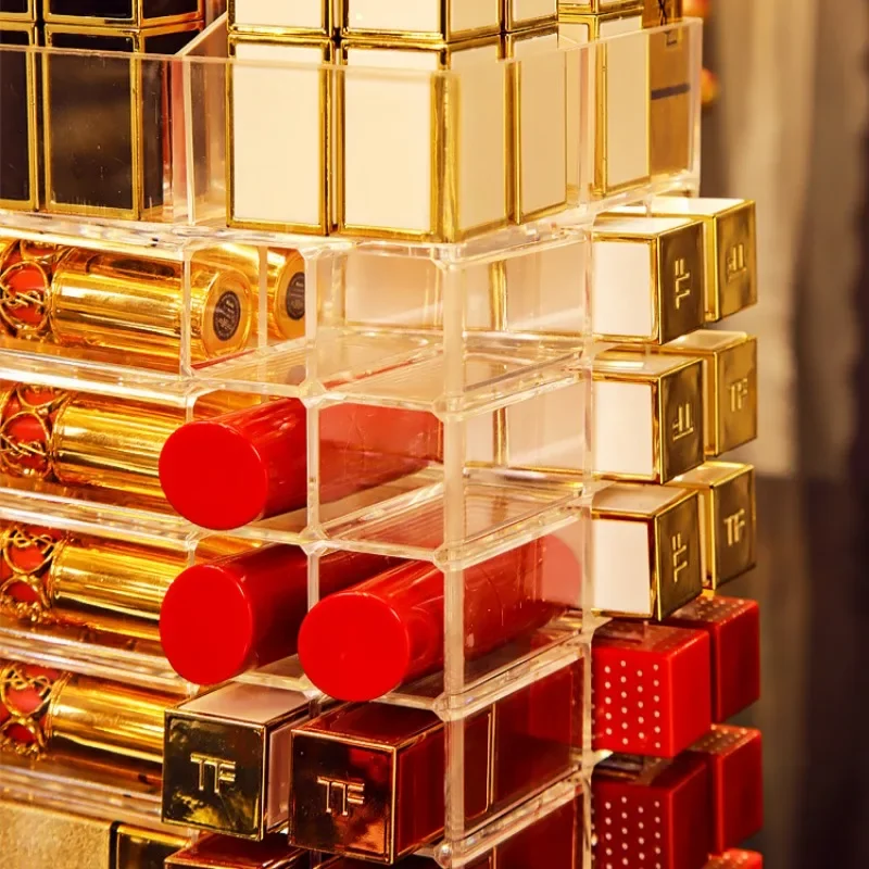 53 Lattices Acrylic Lipstick Tower 360 Degree Rotating Makeup Lip Gloss Storage Rack Nail Polish Organizer Cosmetic Display Case 5