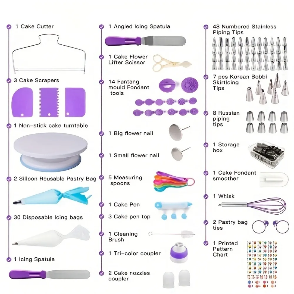 137PCS Cake Decorating Kit With Cake Turntable Pastry Piping Bag Russian Piping Tips Baking Tools cake turntable cake decorating kit