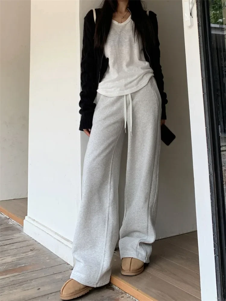 HOUZHOU Gray Sweatshirts Women Korean Reviews Many Clothes Oversize Harajuku Cotton Black Jogging Sports Pants Baggy Trousers