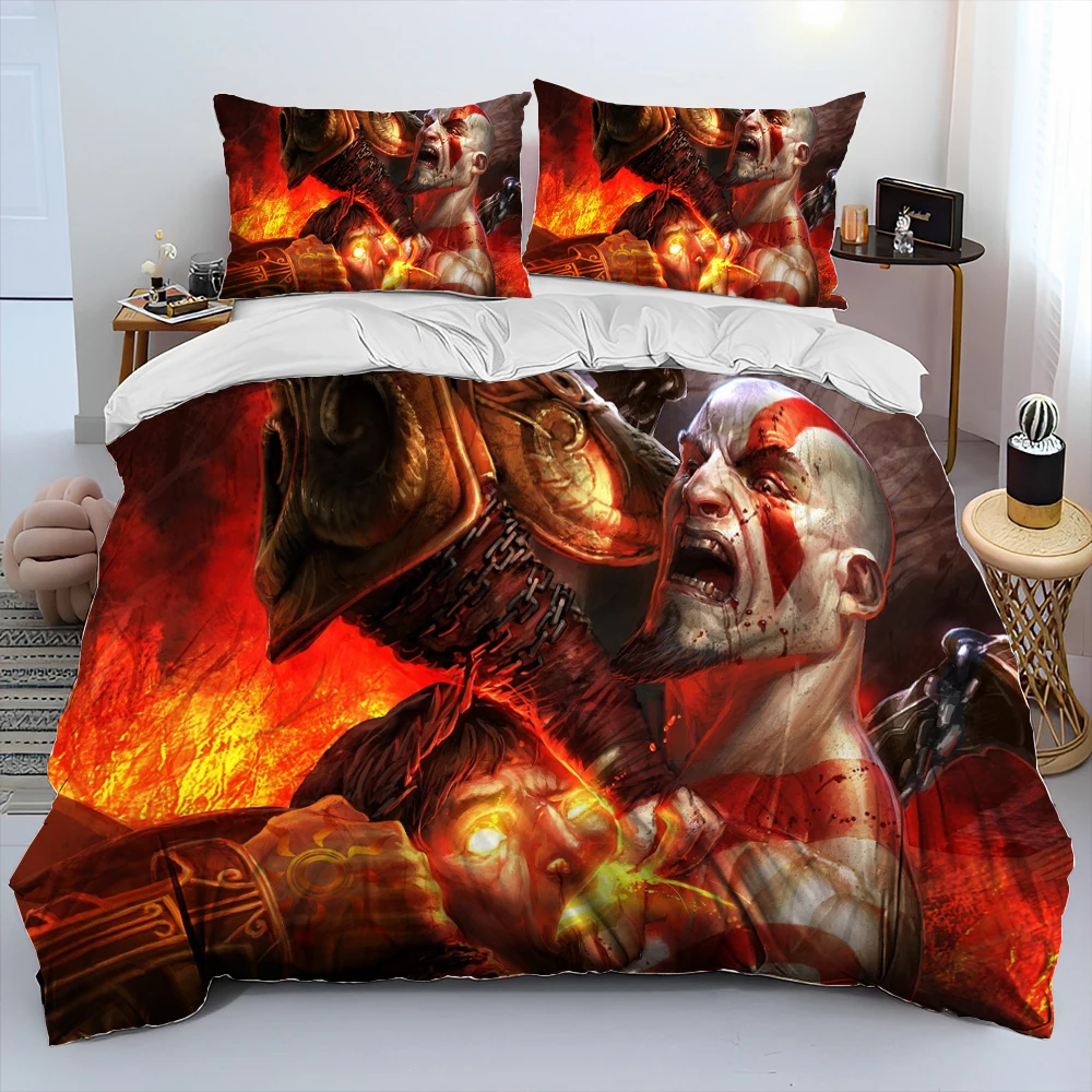 God Of War Game Gamers Kratos Comforter Bedding Set, Copripiumino Set Copripiumino Federa, King Queen Size Bedding Set Kids