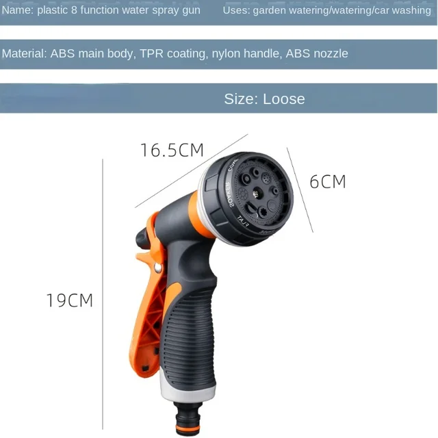 Öntözőpisztoly Nagynyomású 8 Üzemmód Kerti Spray Öntözés Fúvóka Növényi Pázsit Udvar Öntő Sprinkler Tisztítás - Image 3