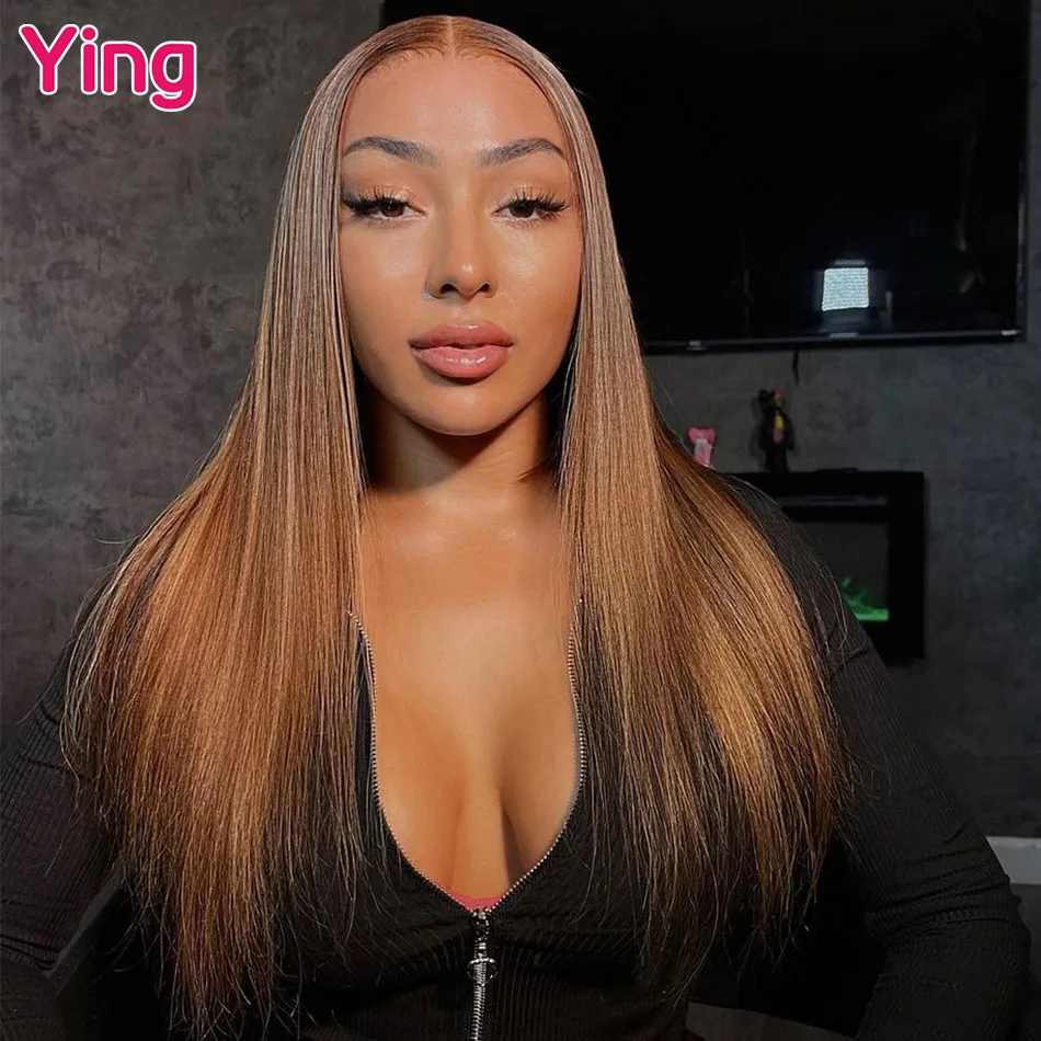 

Ying Bone Straight 4/27 Highlight Omber Color 13x4 Transparent Lace Wig 13X6 Lace Frontal Wigs Remy Preplucked Natural Hairline