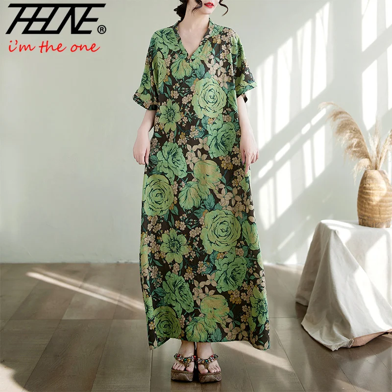 فستان صيفي THHONE نقشة V فضفاض