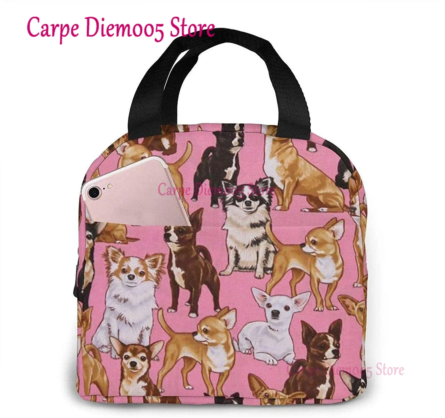 Borsa per il pranzo per cani Chihuahua, resistente scatola per il pranzo isolata Borsa riutilizzabile per adulti Borsa termica riutilizzabile