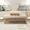 Coffee Table with Tray, Tufted Ottoman with Solid Wood Storage Shelf, Upholstered Large Footrest Ottoman, Living Room Table 6