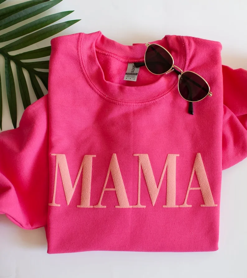 Mama Sweatshirt Pink Mama Girl Mom Sweatshirt Puff Print Gift for Her Pregnancy Reveal Mom Shirt Mother's Day Gift