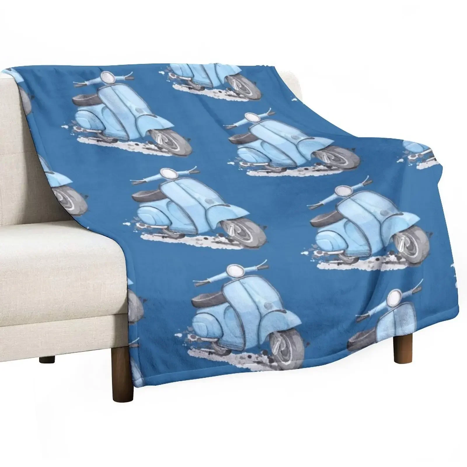 

Blue Classic Vintage European style scooter Throw Blanket Blankets Sofas Of Decoration For Baby Luxury Shaggy Blankets