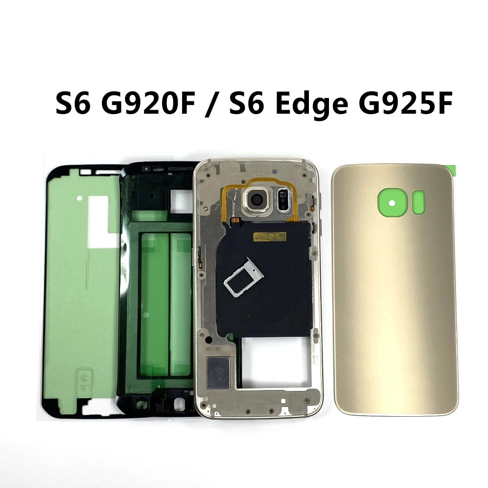 

For SAMSUNG Galaxy S6 Edge G925F S6 G920F Full Housing Replacement Front Middle Frame Battery Back Glass Cover Rear Door Case