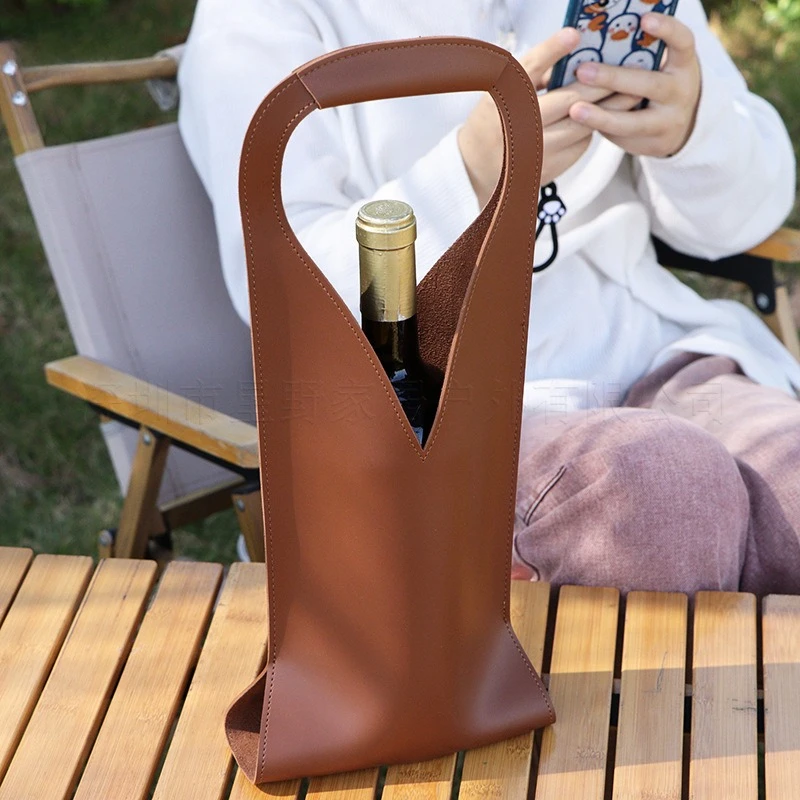 Leather Red Wine Bag for Parties and Picnics