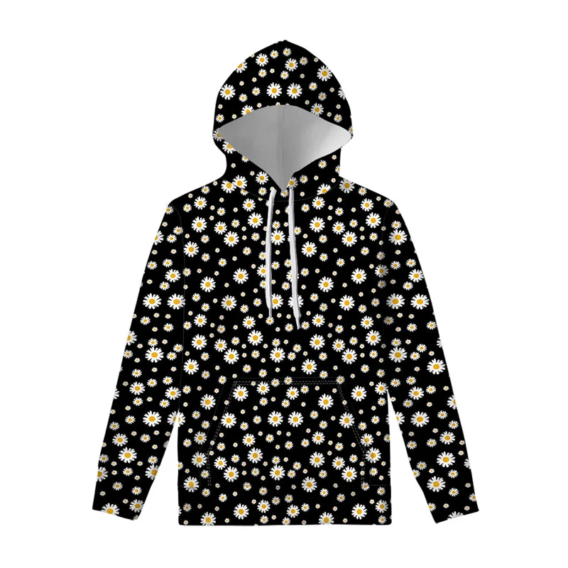 thumbnail image 1 of Sudadera con capucha con estampado 3D de flores de margaritas para hombres y mujeres, sudadera con capucha de manga larga de gran tamaño para primavera y otoño, camisetas informales, 1 of 5
