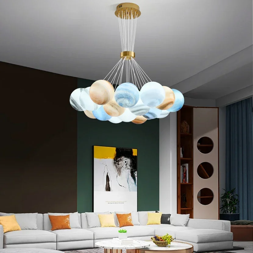 Planet Lights Bulb Bubble Ball Chandelier Glass Marble French Luxury Bedroom Fixture Magic Bean Cloud Moon Living Room Lampada Principale