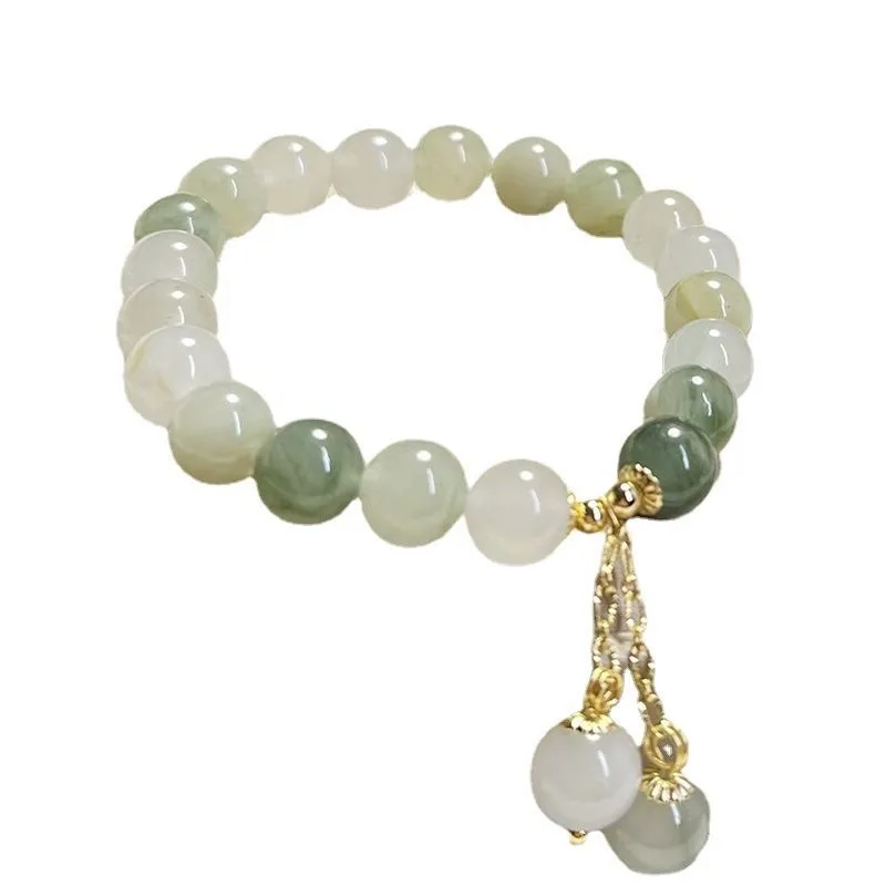 Imitation Hetian Jade Bracelets for Women Girls Gifts White Green Round Beaded Charm Bracelet Opal Couple Jewelry Pulseras 팔찌