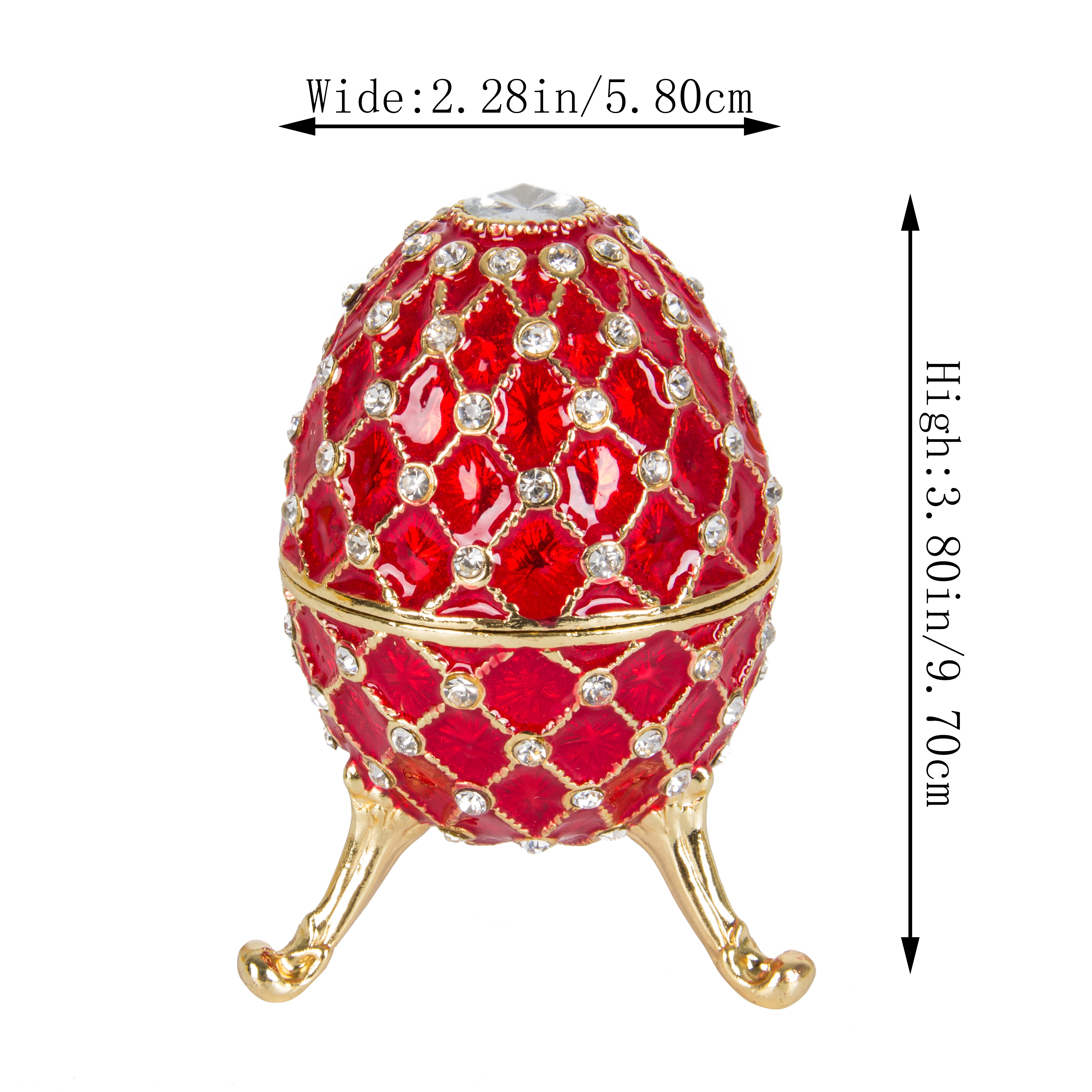 QIFU New Arrive Red Faberge Egg Jewelry Trinket Box Metal Crafts for Home Decor