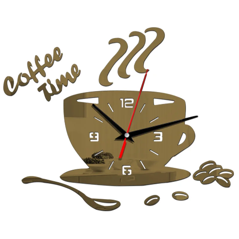 Creative Coffee Wall Clock Modern 3D Mirror DIY Wall Clocks Stickers Home Kitchen Wall Decorations Best Gifts For Coffee Lover