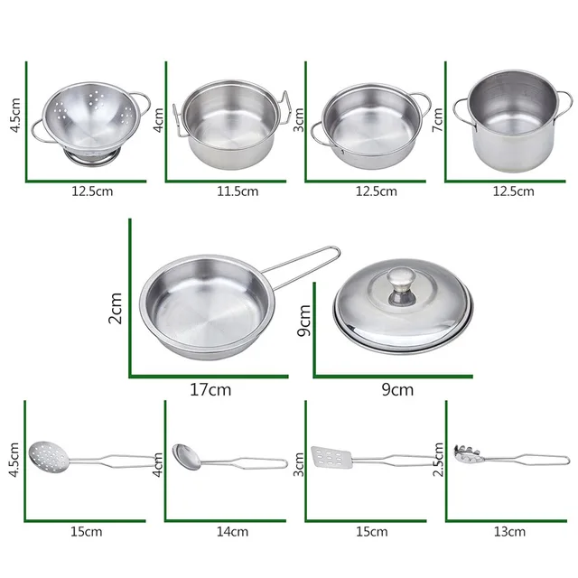 Kids Toy Pots and Pans Toys - Kitchen Play Set Pretend Cookware Mini Stainless Steel Cooking Utensils Development Toys 2